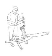 Illustration of a man riving a block of wood that is held in a user-made support