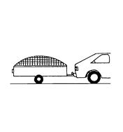 Illustrated example of a garden netting used as a load cover over a trailer pulled by a car