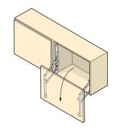 Illustration of cabinet door that swings down, made with Parallock brackets 