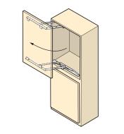 Illustration of a cabinet door that swings sideways, made with Parallock brackets 