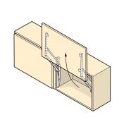 Illustration of a cabinet door that swings upward, made with Parallock brackets 