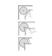 Illustrations of Revolving Shelf Hardware installed in three different types of corner cabinets
