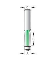 Diagram of Flush Trimming Bit with arrows and letters indicating measurements