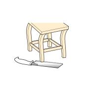 Illustration of saw trimming the bottom of a chair leg