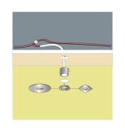 Diagram shows how mini recessed LED light is installed in a ceiling