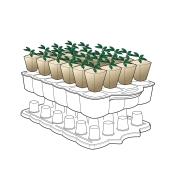 Illustration montrant le support de plateau retourné pour extraire les semis du plateau à semences