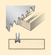 Illustration of saw teeth cutting into wood