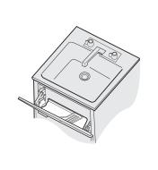 Illustration of tip-out tray installed below a sink