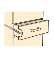 Illustration montrant des coulisses de tiroir étroites en place sur un tiroir