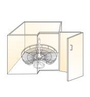 Illustration of 270° post-mount shelf installed in cabinet
