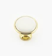 01W2101 - 1 1/4" × 1 1/16" Brass Plate White Knob