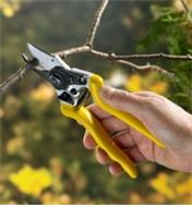 Cutting a twig with the high-quality bypass pruners