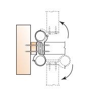 Diagram shows how Double Acting Hinges are installed on a door