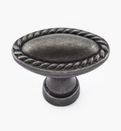 02W4171 - Rope-Edge Oval Knob, Antique Pewter