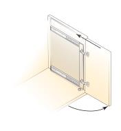 Diagram shows Concealed Door Slides installed on a vertical cabinet door