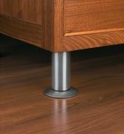 Example of a stainless-steel furniture leg mounted on a cabinet