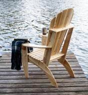 Back view of completed Kitchisippi Chair sitting on a dock