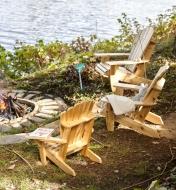 Examples of completed chairs placed around an outdoor fire pit