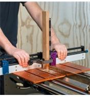 Cutting a tenon on the end of a piece of wood using the tenon and miter jig and precision fence