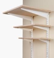 Example of three shelves made with different sizes of supports on two hang tracks