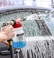 Chapin foam sprayer used to spray foamy cleaner on a car’s doors and windows