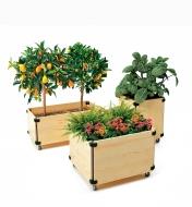 Three sizes of planters constructed with 90° Black Playwood Connectors