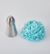Ball Piping Tip #3 next to an example of a flower design made with it