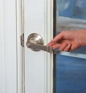 Pulling on the Harper door handle to open the door