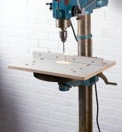 A Veritas large drill-press table and fence mounted on a drill press