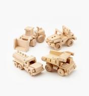 09A0560 - Set of 4 Easy-To-Build Wooden Toy Kits (Tanker Truck, Off-Road Vehicle, Dump Truck, Front-End Loader)