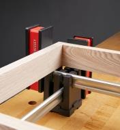 Bessey KP block used to hold two clamps criss-crossed for holding a corner piece