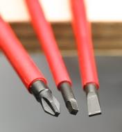 Close-up of precisely machined tips of the Wiha insulated screwdrivers