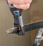 Sharpening a garden shears blade using a Dremel 3000 rotary tool with the garden tool sharpener attachment