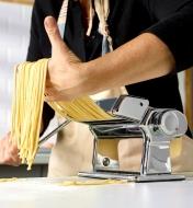 Making fresh bigoli noodles using a Marcato pasta machine with the bigoli cutter attachment