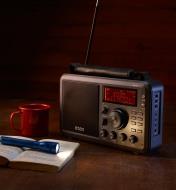 Eton AM/FM shortwave radio in a remote cabin