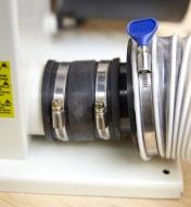 The 2 1/2" I.D. flexible coupler used to connect a dust collection hose at an angle to a dust port