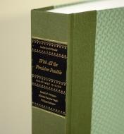 A detail view of the debossed, woven cotton spine of the deluxe edition of Roubo On Furniture
