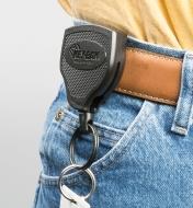 Heavy-Duty Key-Bak Key Ring attached to a belt