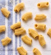 Fresh rigatoni noodles made with the Marcato Pasta Extruder