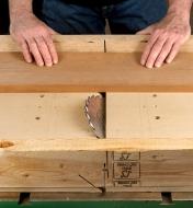 Cutting stock on a table saw using a large sled made with two Zeroplay miter bars