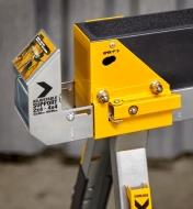 A close view of one of the two locking brackets at each end of a C700 sawhorse