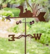 The topper, wind cups and directional of the loon garden weathervane