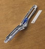 The Delphin snap-off blade knife opened to show the blade-changing mechanism