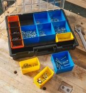 An open Allit Pro 15-compartment modular storage case holding nuts, bolts and washers