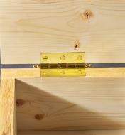 Brass box lid hinge fastened with brass screws