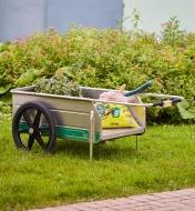 The folding cart loaded with gardening materials