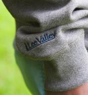 Close-up of Lee Valley logo embroidered on cuff