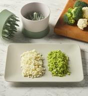 Riced cauliflower and broccoli on a plate