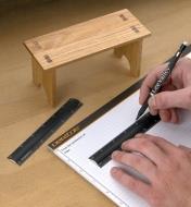 Using a pencil and a Veritas bench rule to render a scale drawing of a bench from a maquette