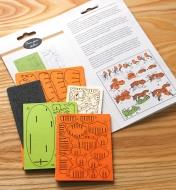 Displaying cardstock sheets with numbered pieces and pictorial instructions for the paper animal models